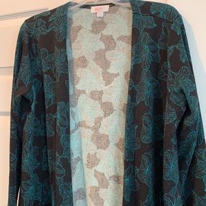 Lularoe black turquoise floral Sarah cardigan pocket large